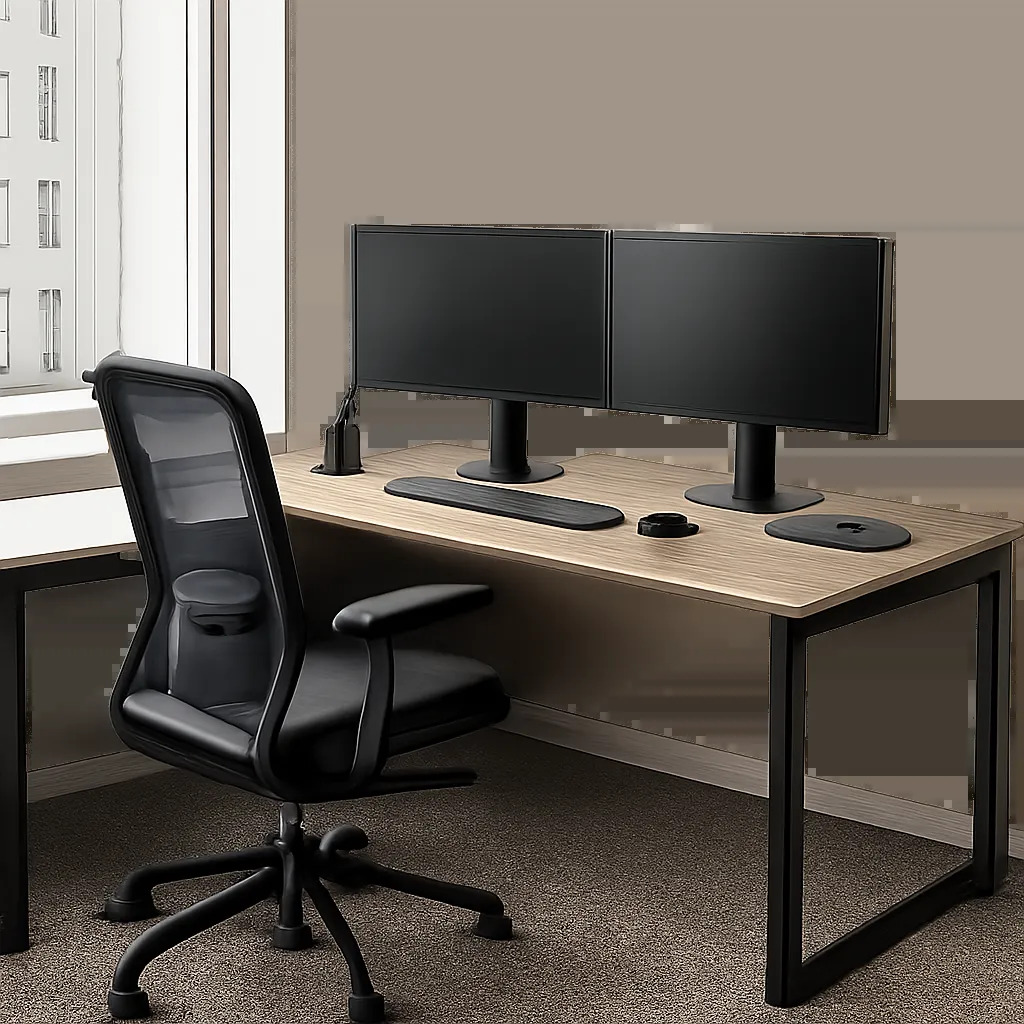 Un bureau en L premium installé dans un angle, pensé pour optimiser l’espace et améliorer le confort au quotidien. L’image met en avant une organisation claire du poste et une ambiance professionnelle haut de gamme.