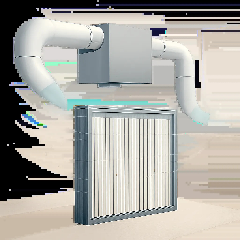 Illustration d’un filtre pour VMC mis en valeur dans un environnement domestique premium. L’image évoque la filtration des poussières et des pollens ainsi que la préservation du débit d’air.